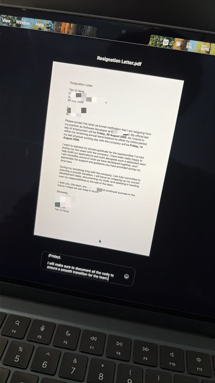 The resignation letter